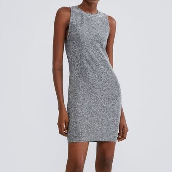 Zara Dress With Metallic Thread Sheath Bodycon Sleeveless Sparkle Mini Pullover - Picture 4 of 8